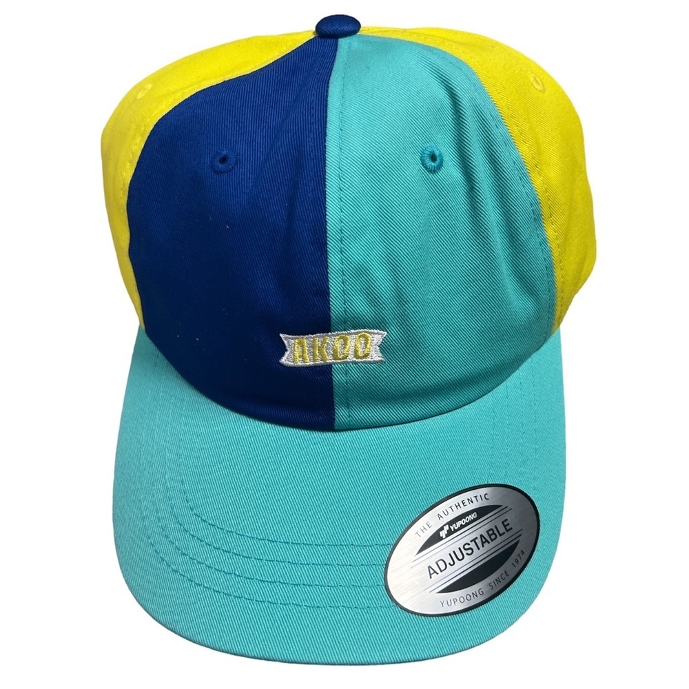 ✅NWT AKOO ROYAL BLUE/AQUA/YELLOW Colorblock LOGO Hat